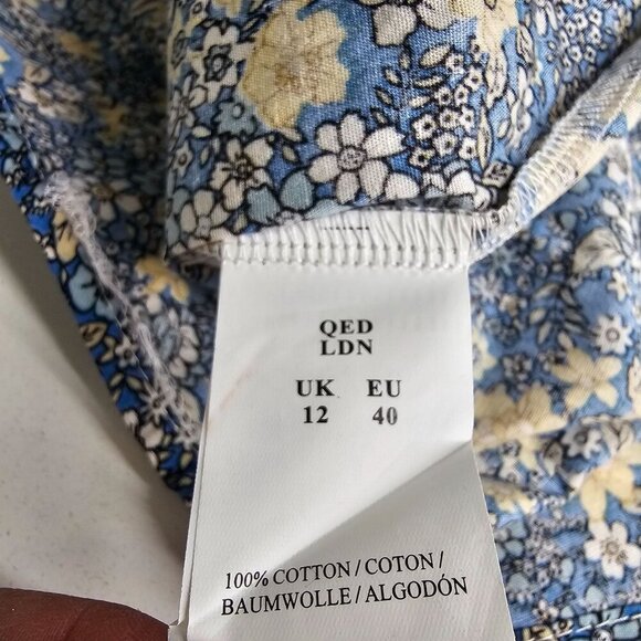 ASOS QED London Cotton Poplin Puff Sleeve Prarie Dress Blue Floral Women 8 NWT - Picture 10 of 14